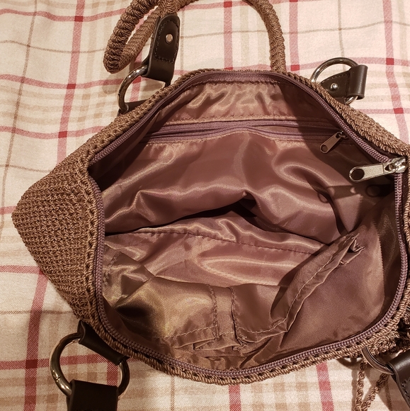 Saks Taupe Brown Crochet Shoulder Bag Tote - Picture 2 of 14